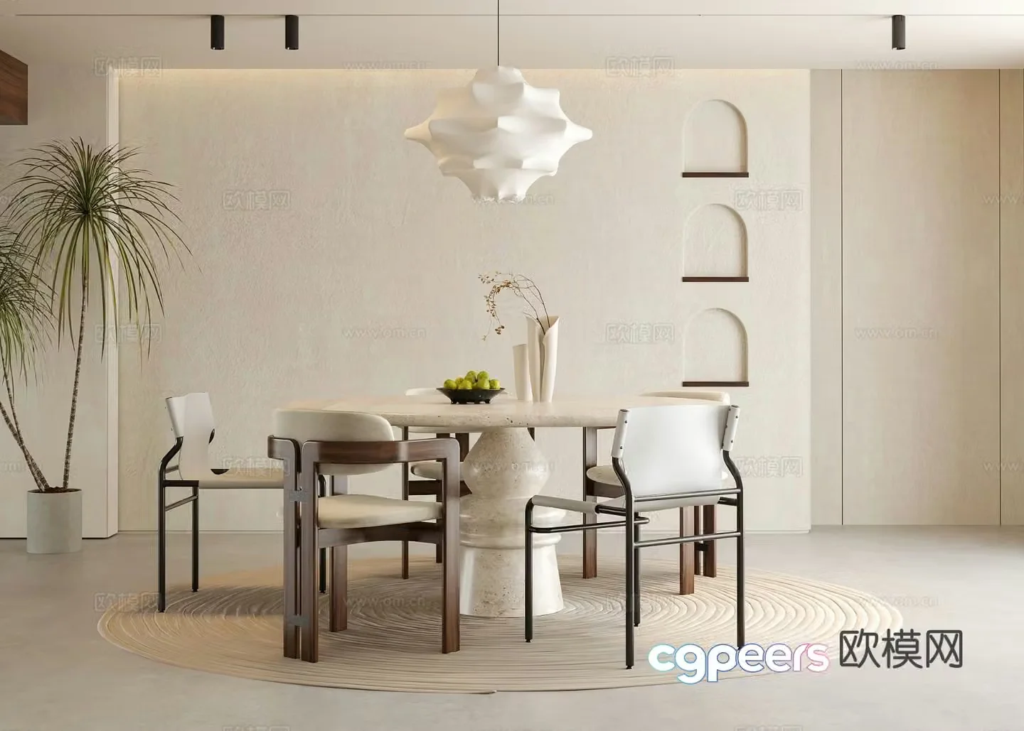 Wabi-sabi dining table and chairs round dining table 3d model