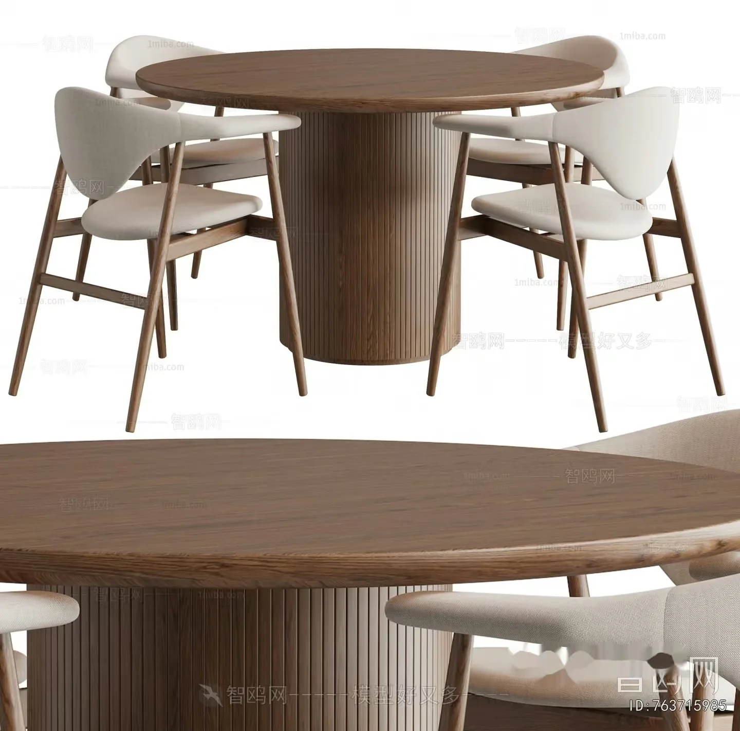 A Wooden Dining Table With Chairs 3D Model – 20420 – VRAY Render