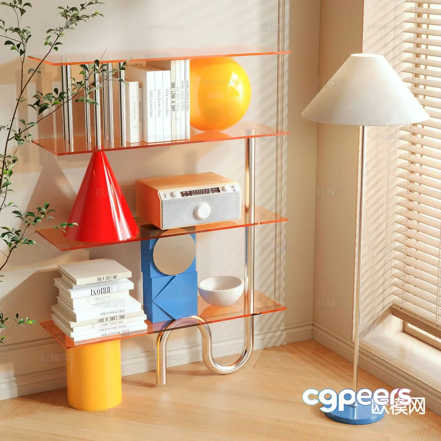 Memphis style bookshelf 3d model