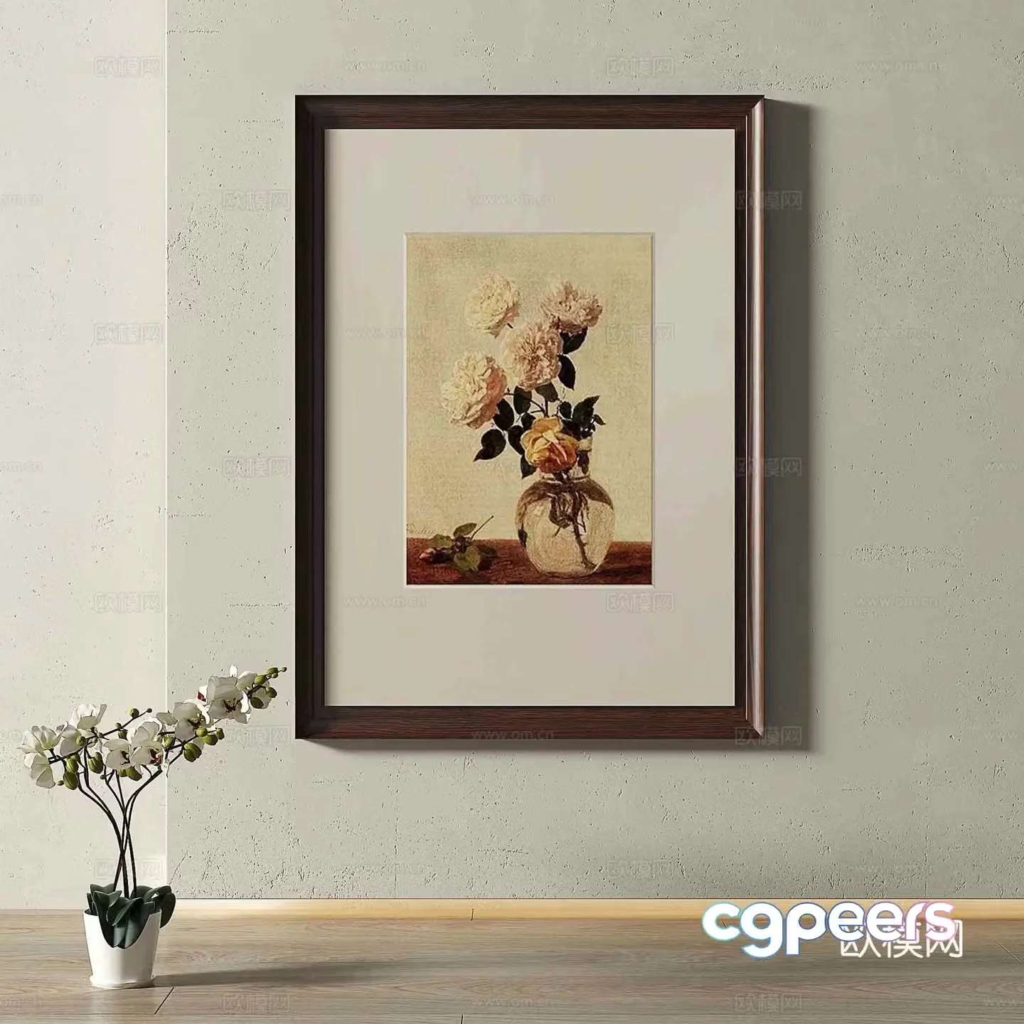 Middle-aged flower painting decorative painting 3d model