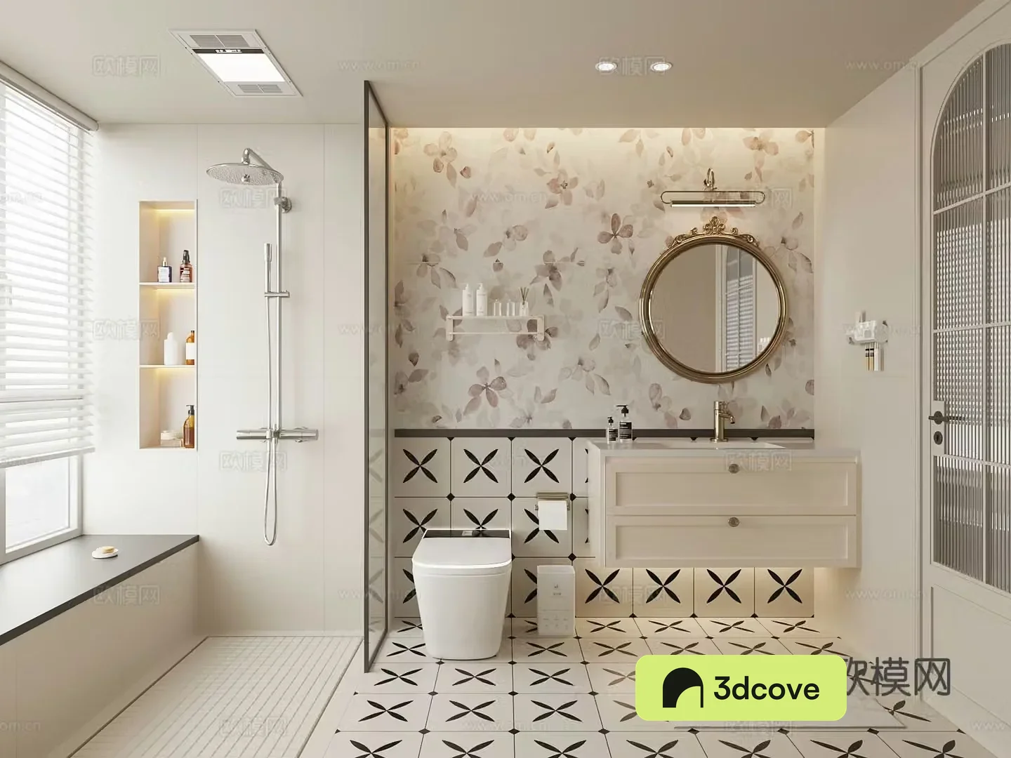 Bathroom French cream bathroom cabinet toilet