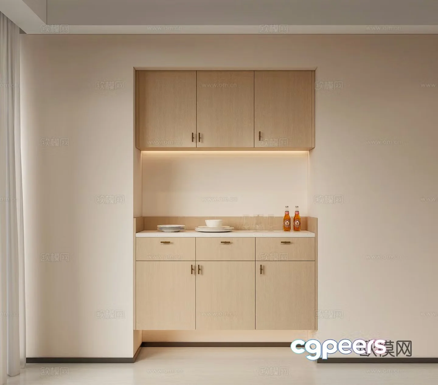 Modern cream-style sideboard dining cabinet sideboard decoration cabinet storage cabinet hanging sideboard 3D model