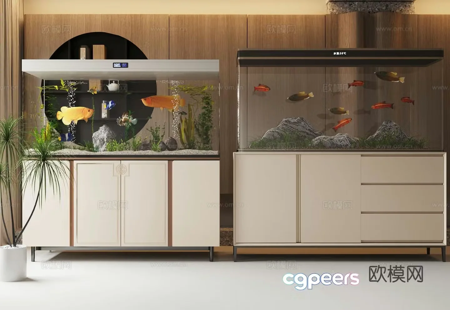 New Chinese style fish tank 3d model