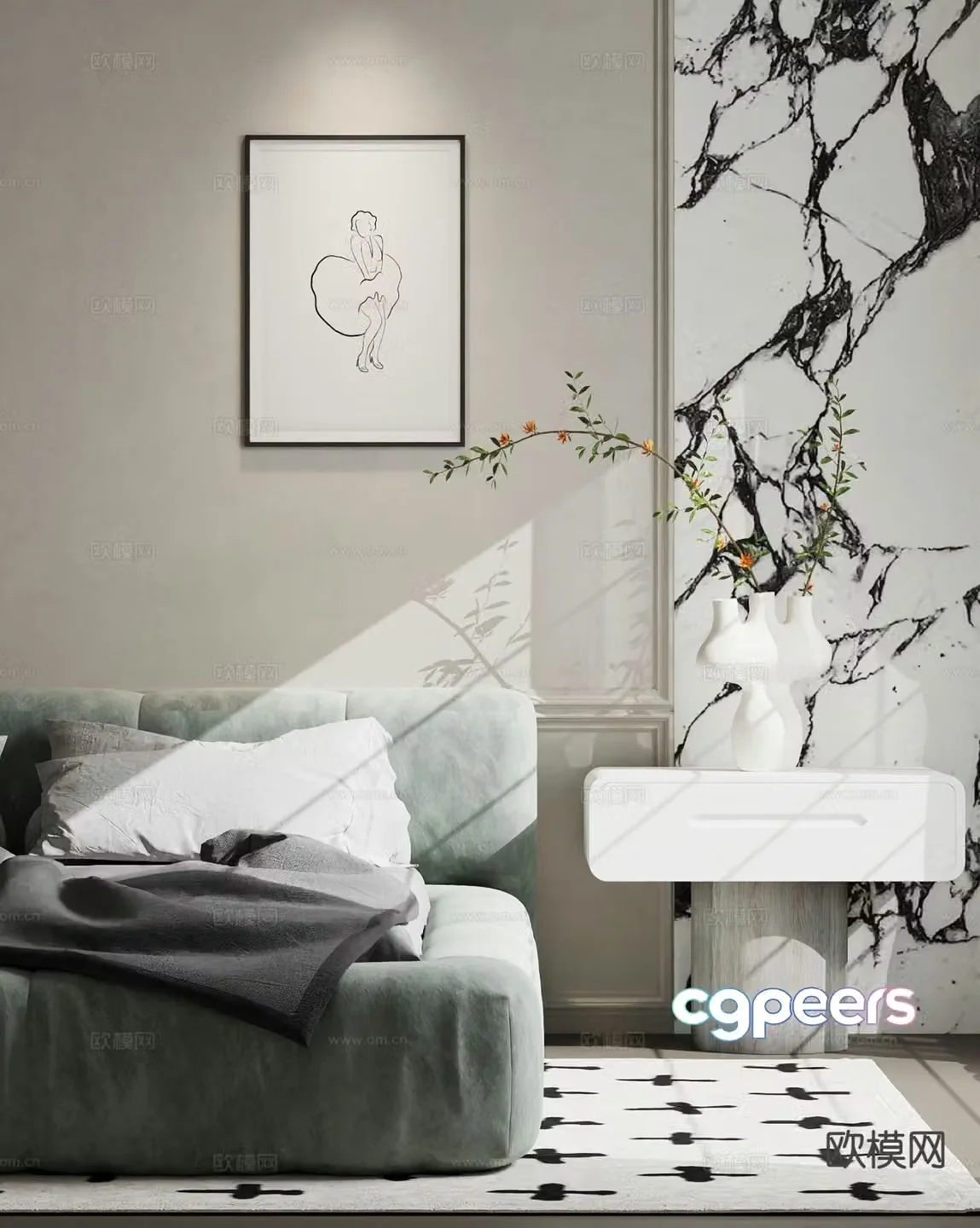 Modern double bed 3d model