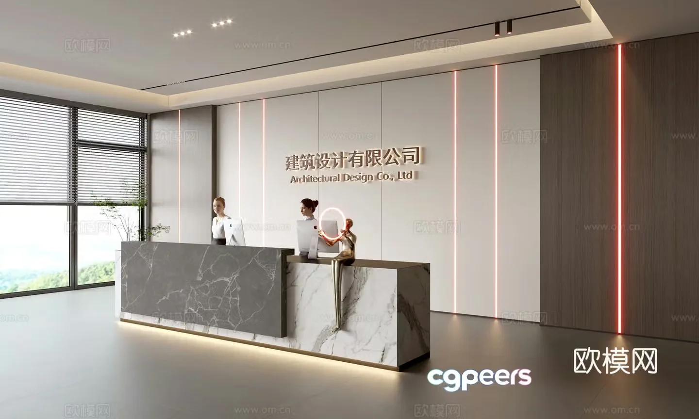 Modern company front desk reception area bar reception desk service desk company front desk background 3D model