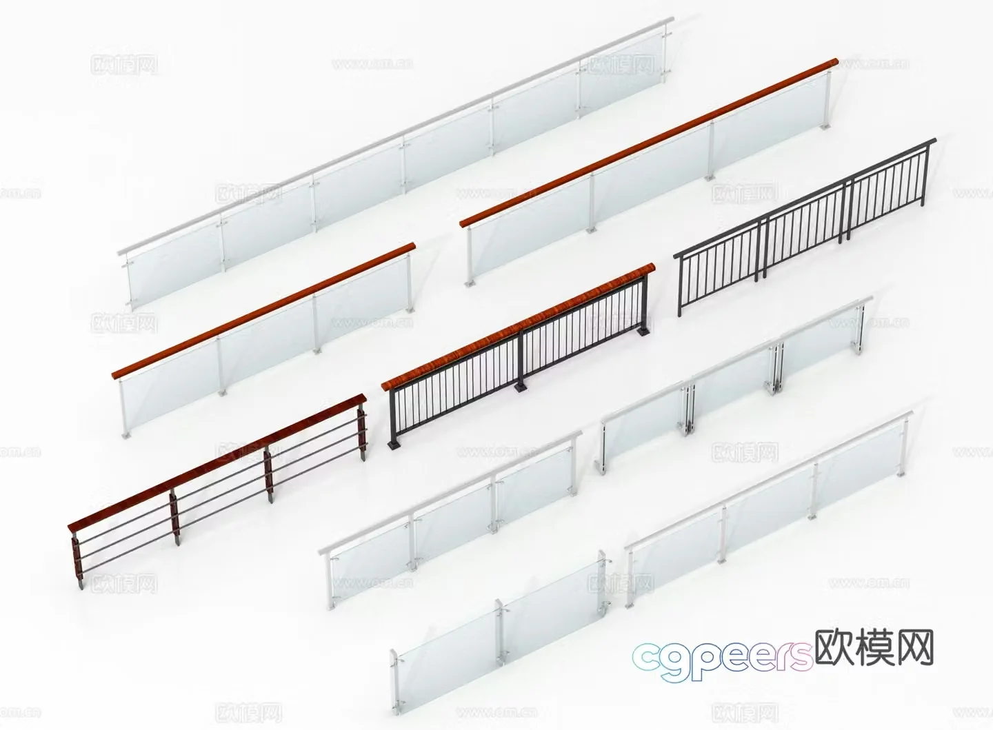 Modern fence guardrail glass railing guardrail balcony guardrail 3d model