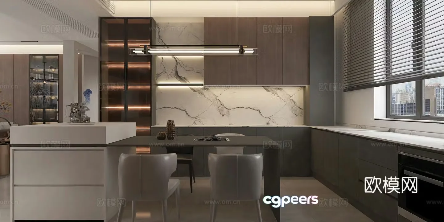 Italian style living and dining hall entrance 3D model