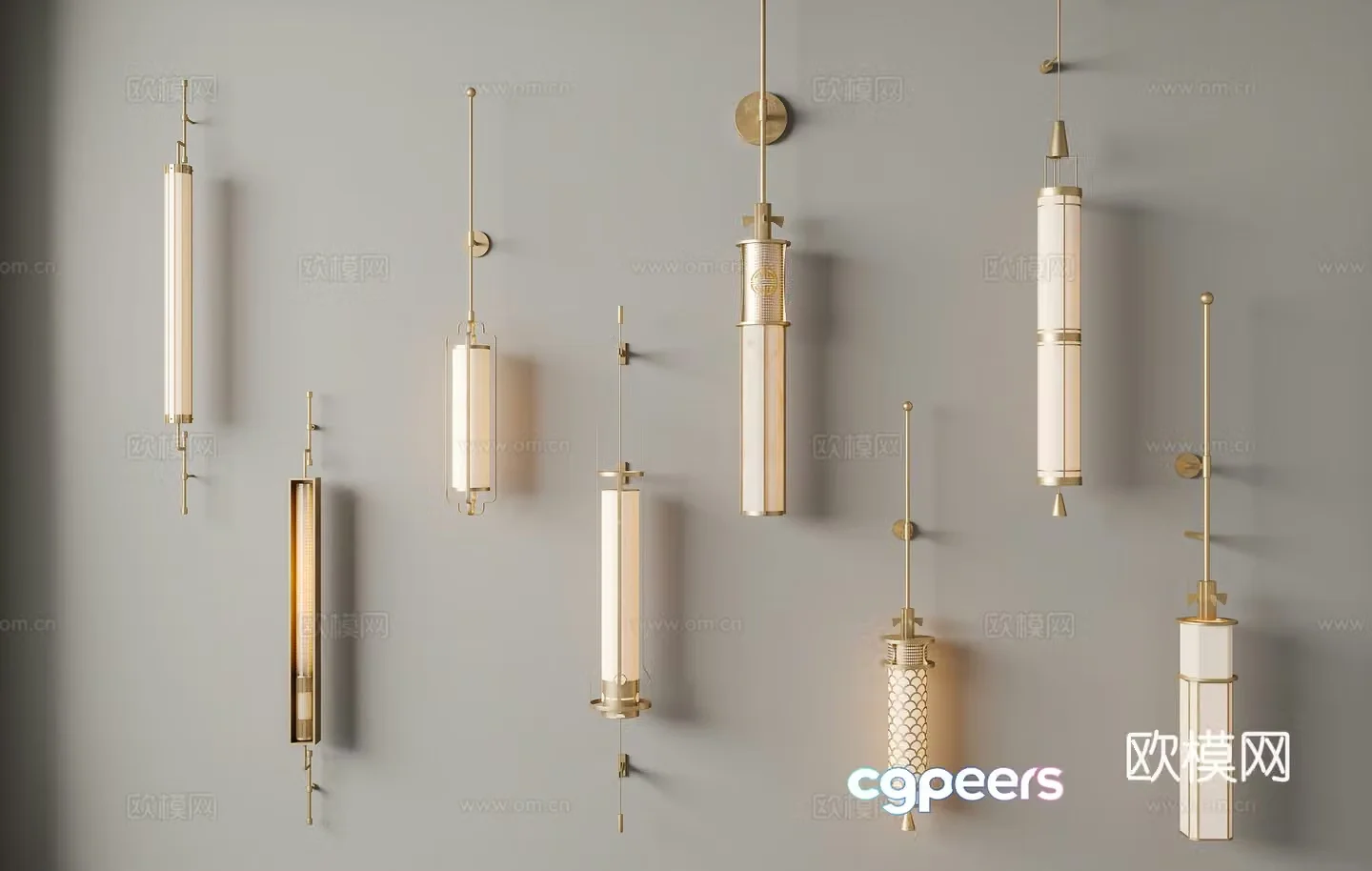 New Chinese style Chinese wall lamp Outdoor wall lamp Long strip wall lamp Stair wall lamp Bedside wall lamp 3D model