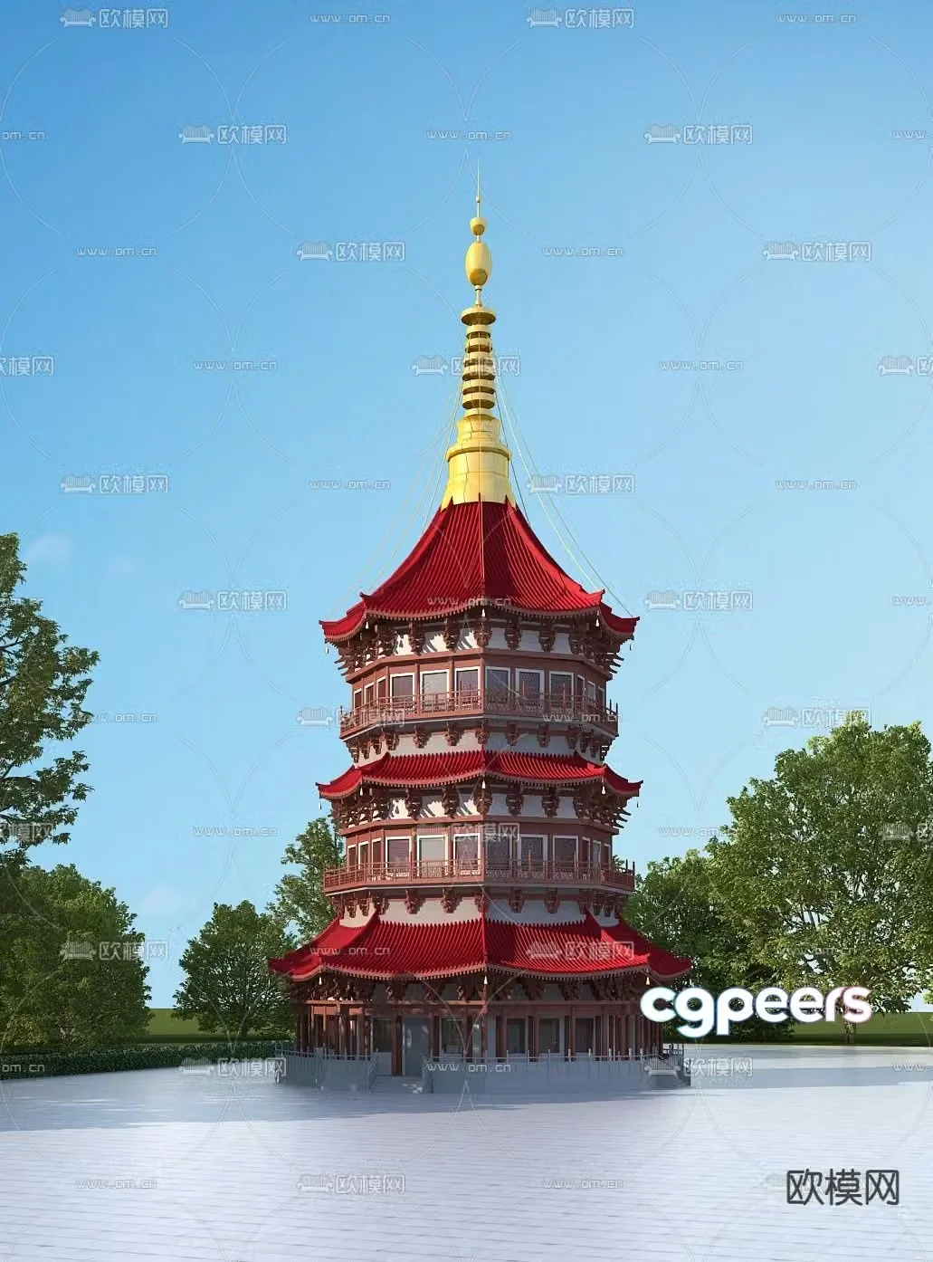 Chinese ancient architecture Merit Tower 3D model