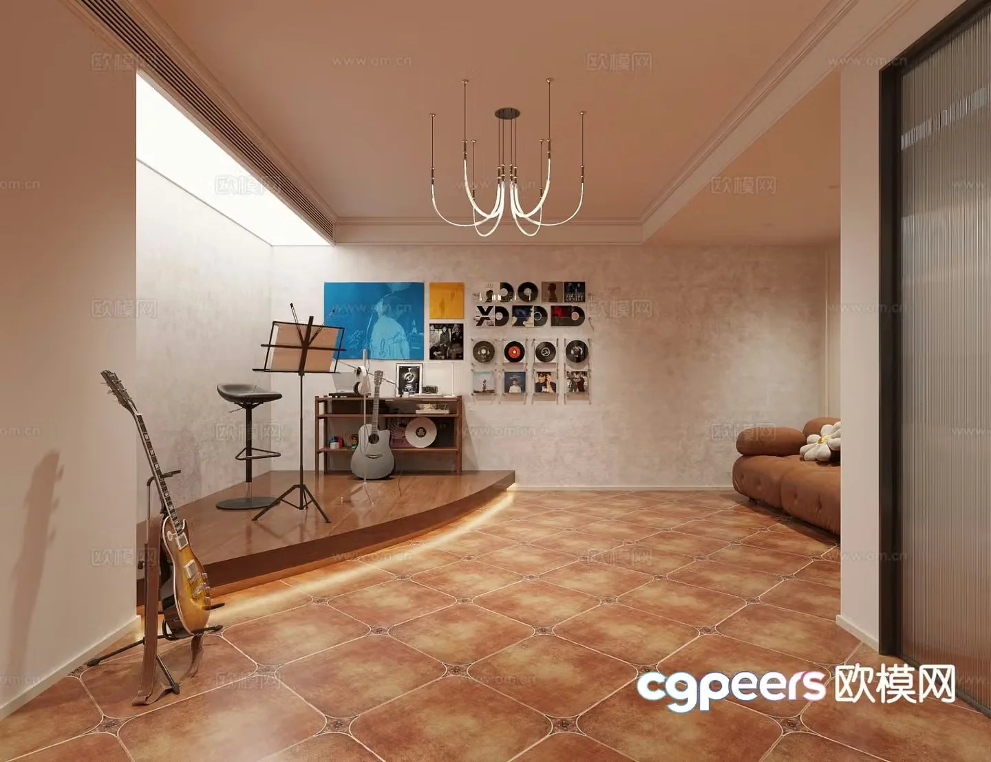 American retro basement music room 3d model