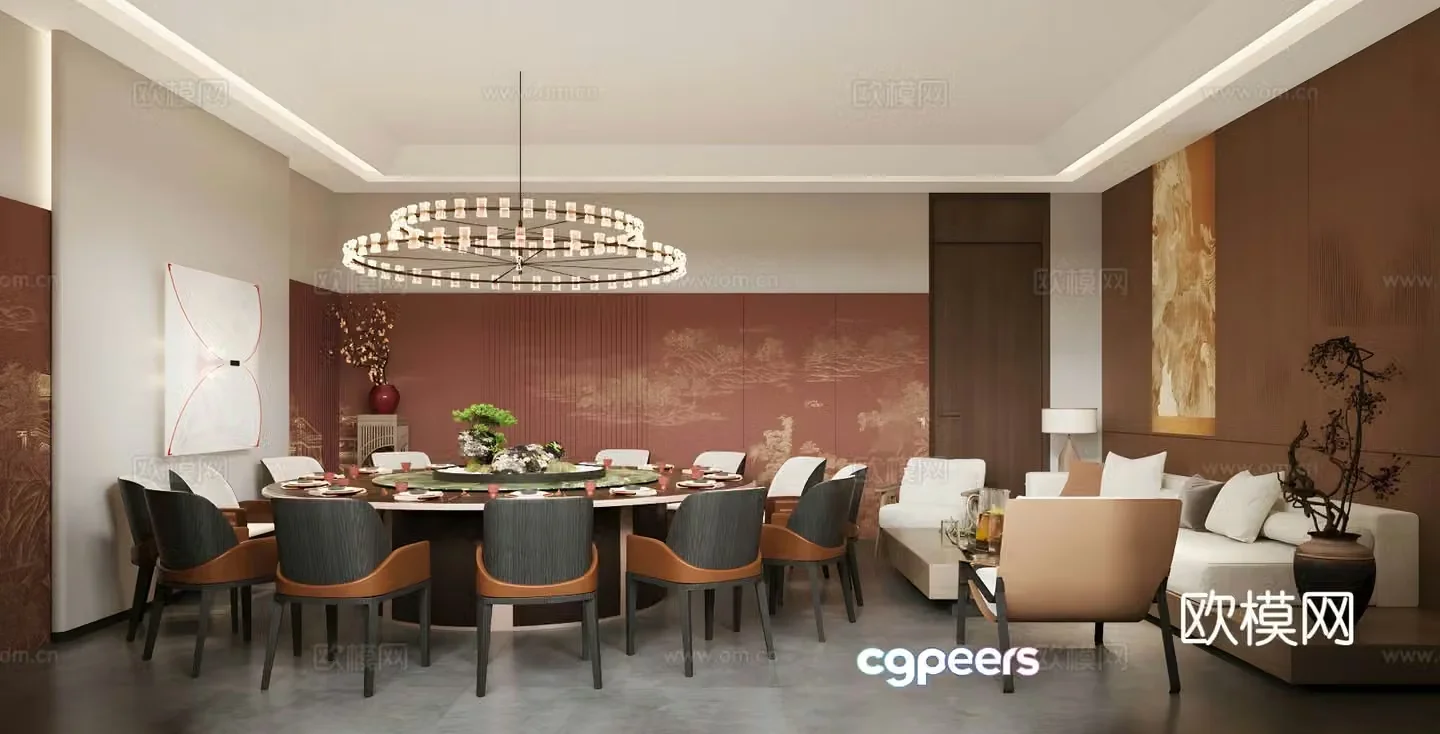 New Chinese-style private room Restaurant private room Club private room 3D model