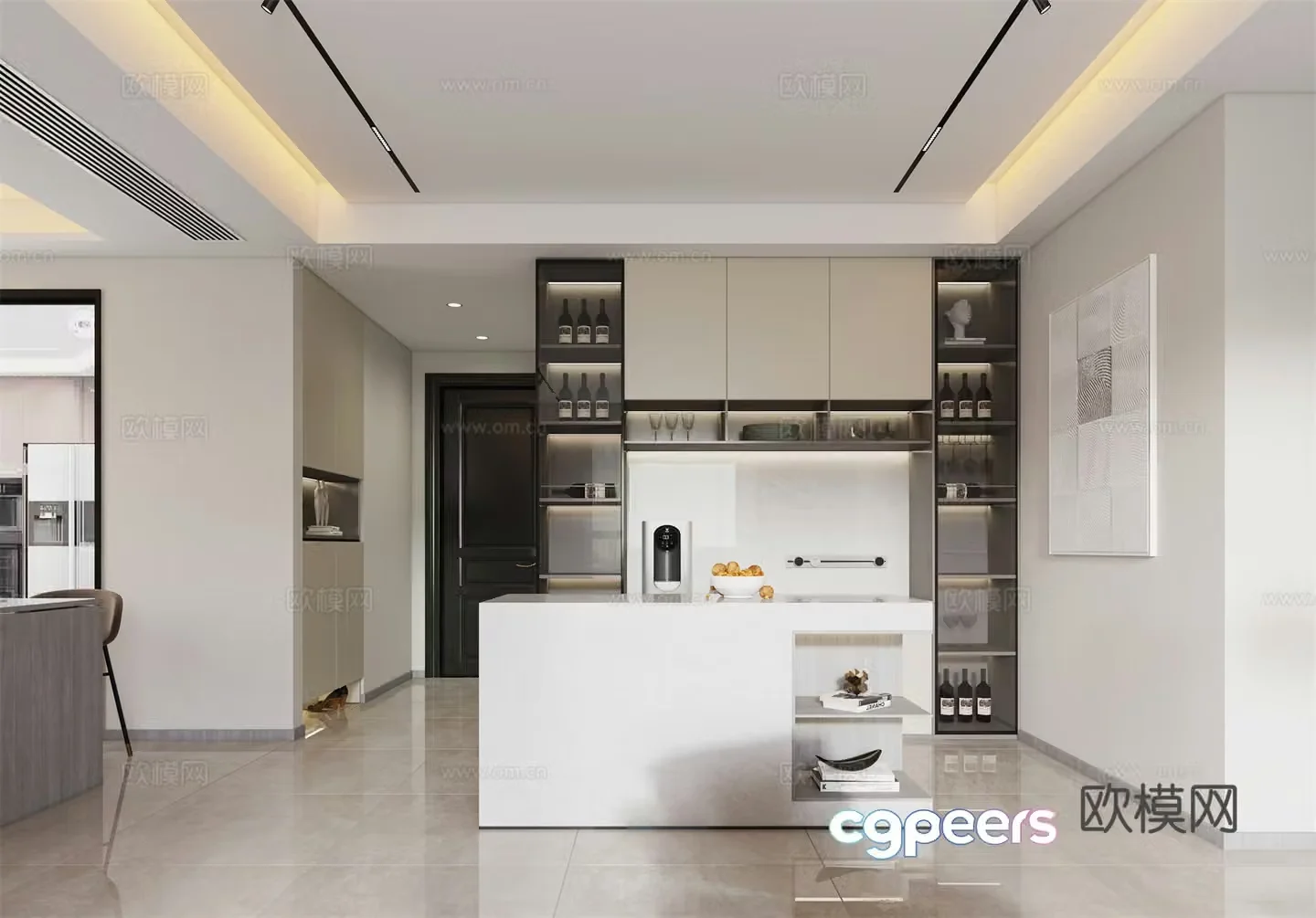 Modern minimalist living restaurant 3d model