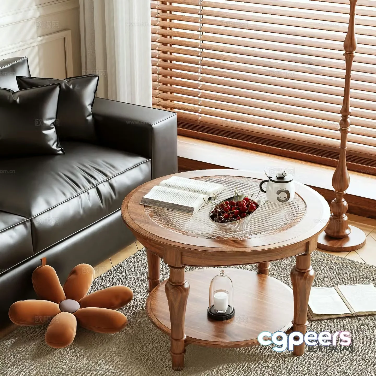 Log style coffee table round coffee table 3d model