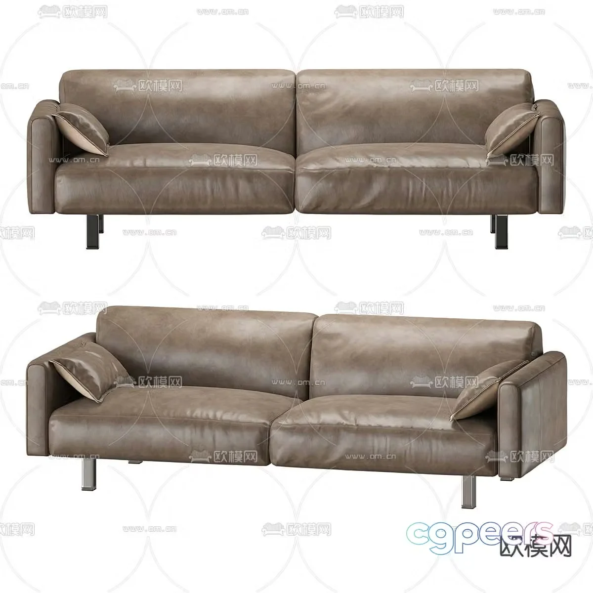 Double sofa leather sofa 3d model