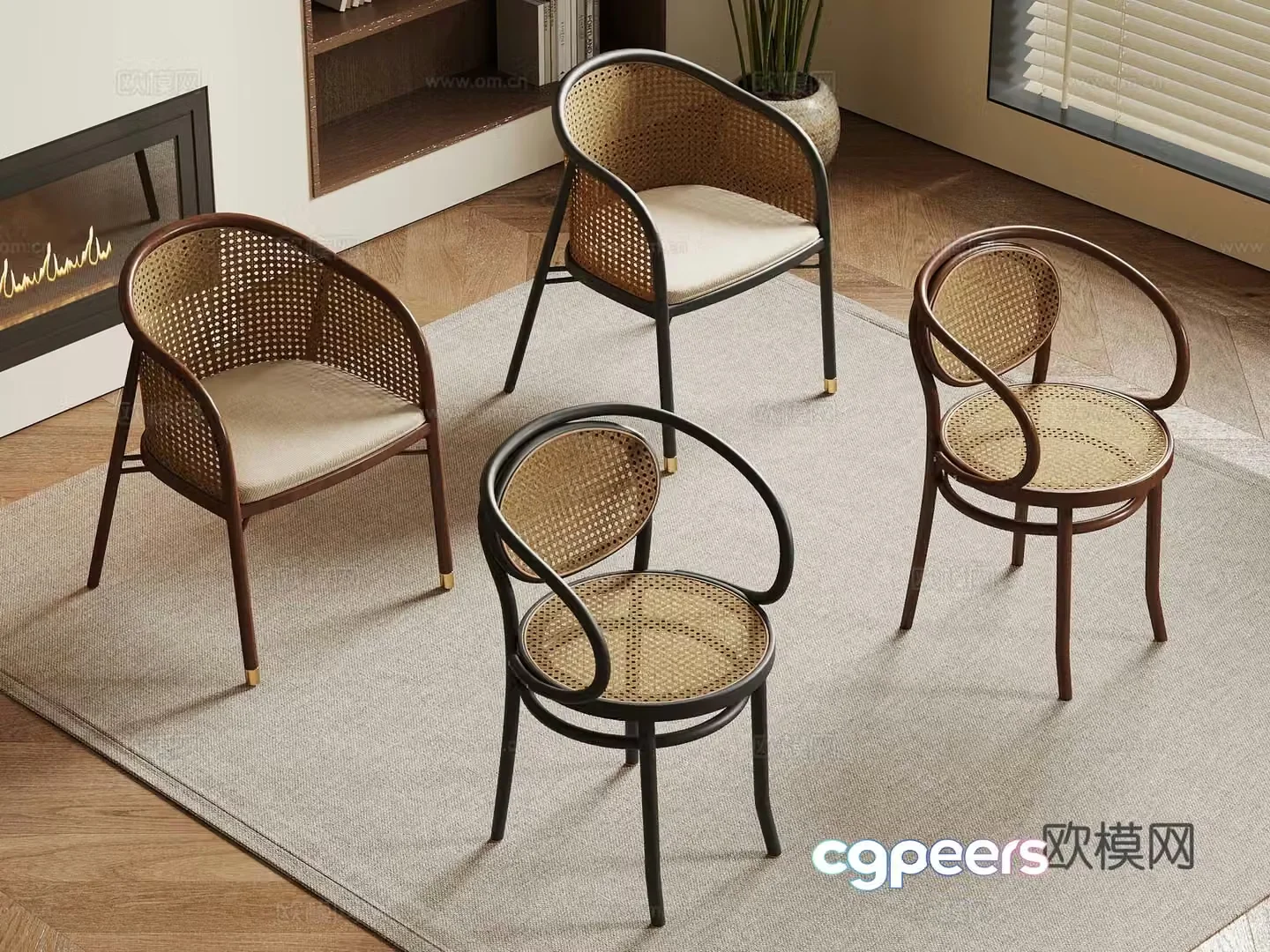 French medieval dining chair leisure chair rattan chair 3d model
