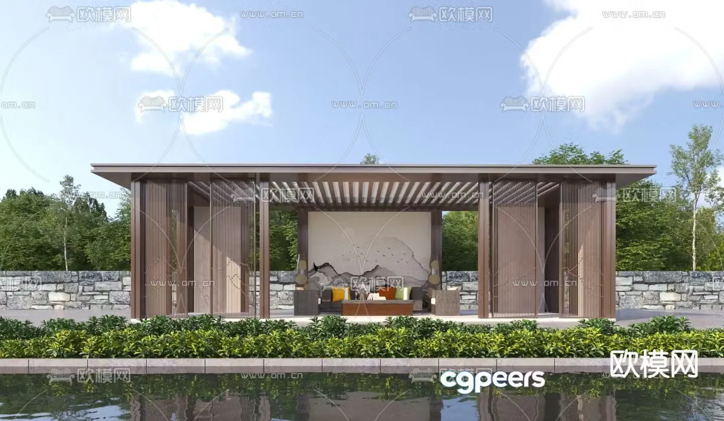 New Chinese landscape pavilion 3D model