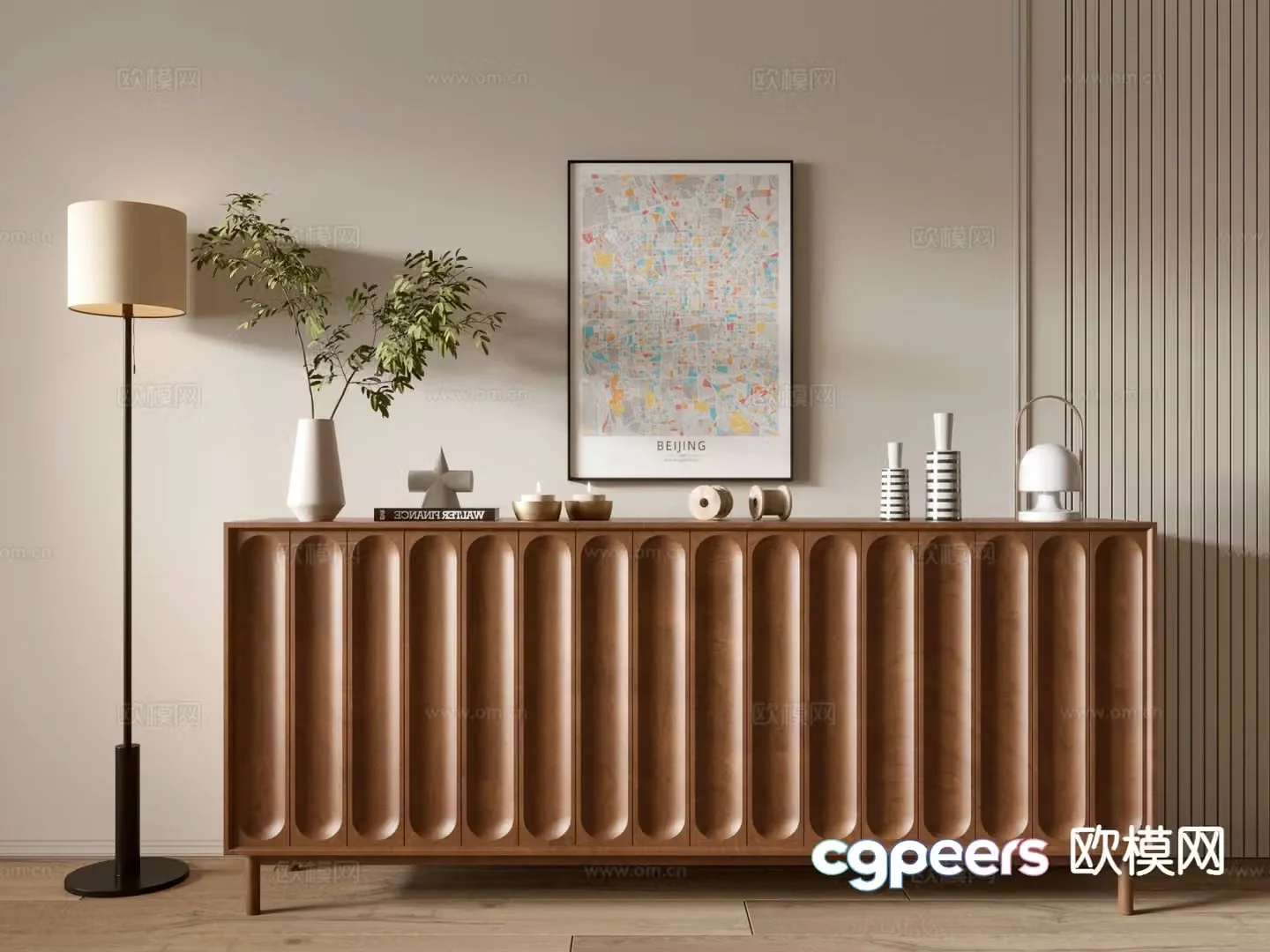 Middle-aged side cabinet 3D model of entrance cabinet