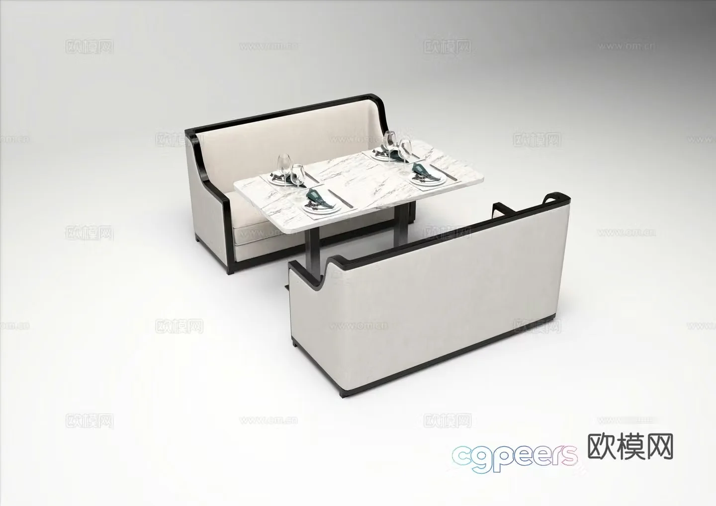 New Chinese style booth dining table and chairs 3D model