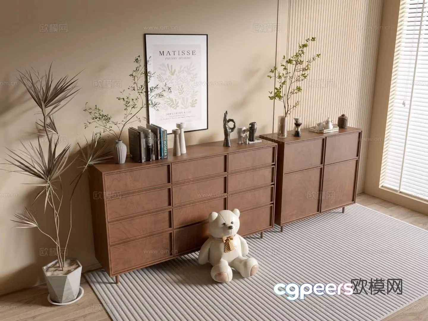 Log style cupboard wood grain cabinet 3d model