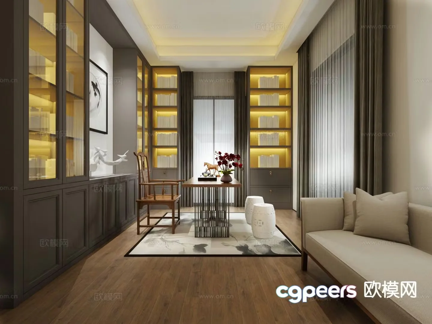 New Chinese style study 3D model