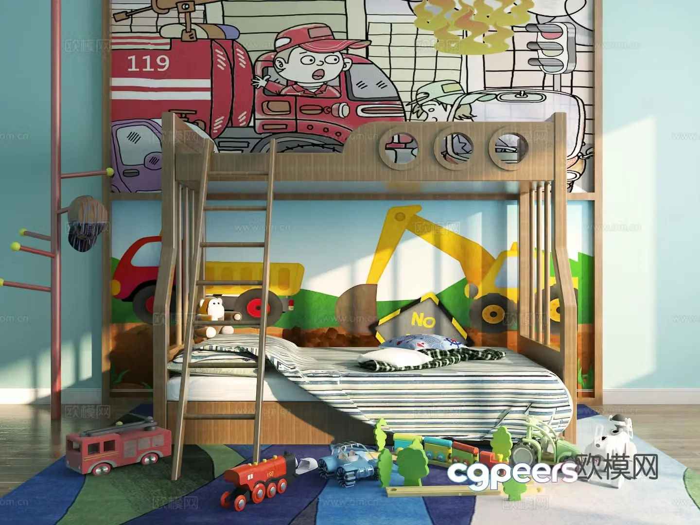 Modern toys bed children’s wooden bed shelf bed bunk bed 3d model