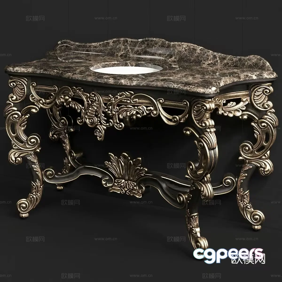 A Marble Table With Ornate Gold Legs 3D Model – 6095 – VRAY Render