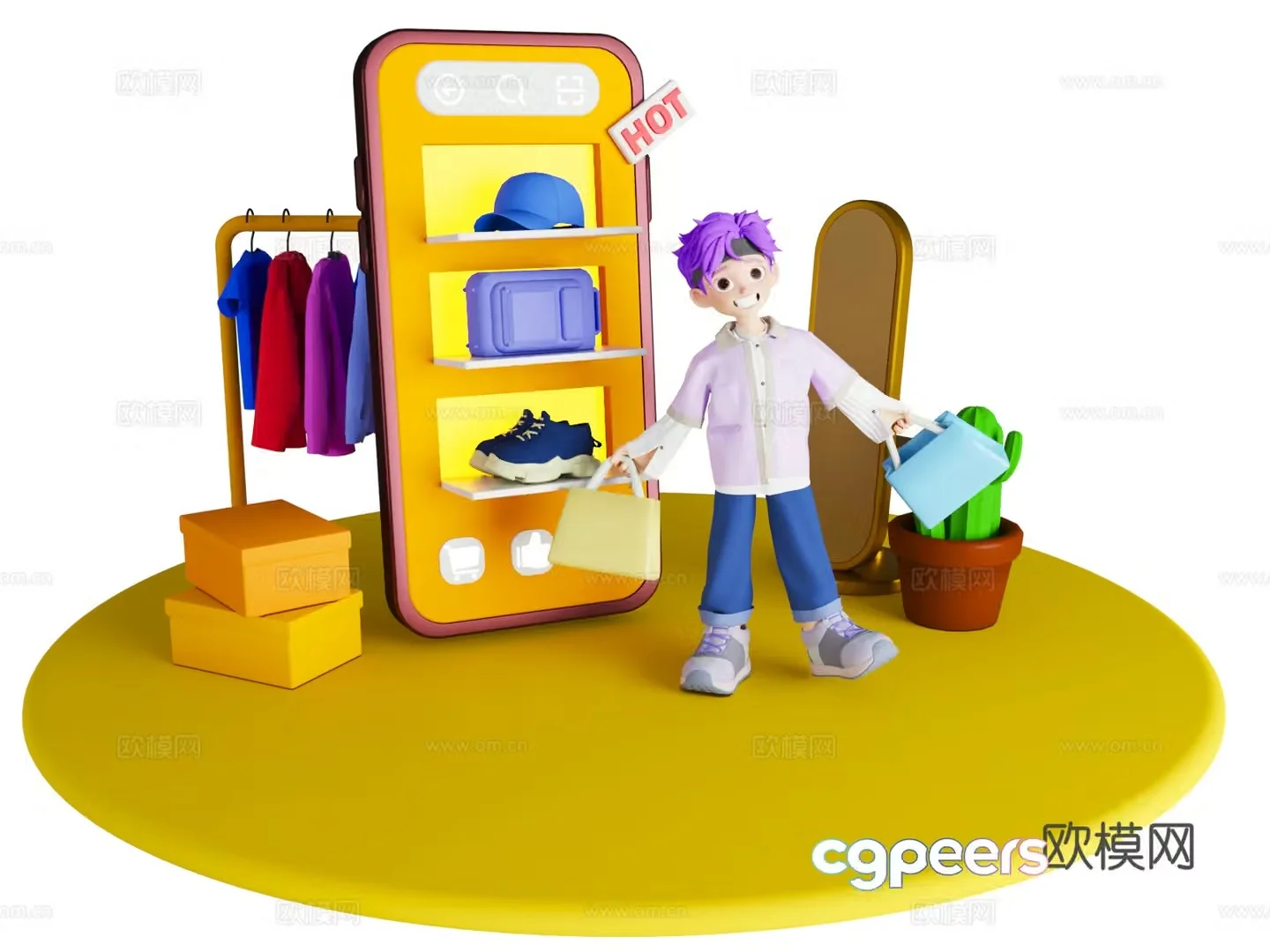 Online shopping clothing scene Cartoon shopping Cute clothing scene Online shopping – 3d model
