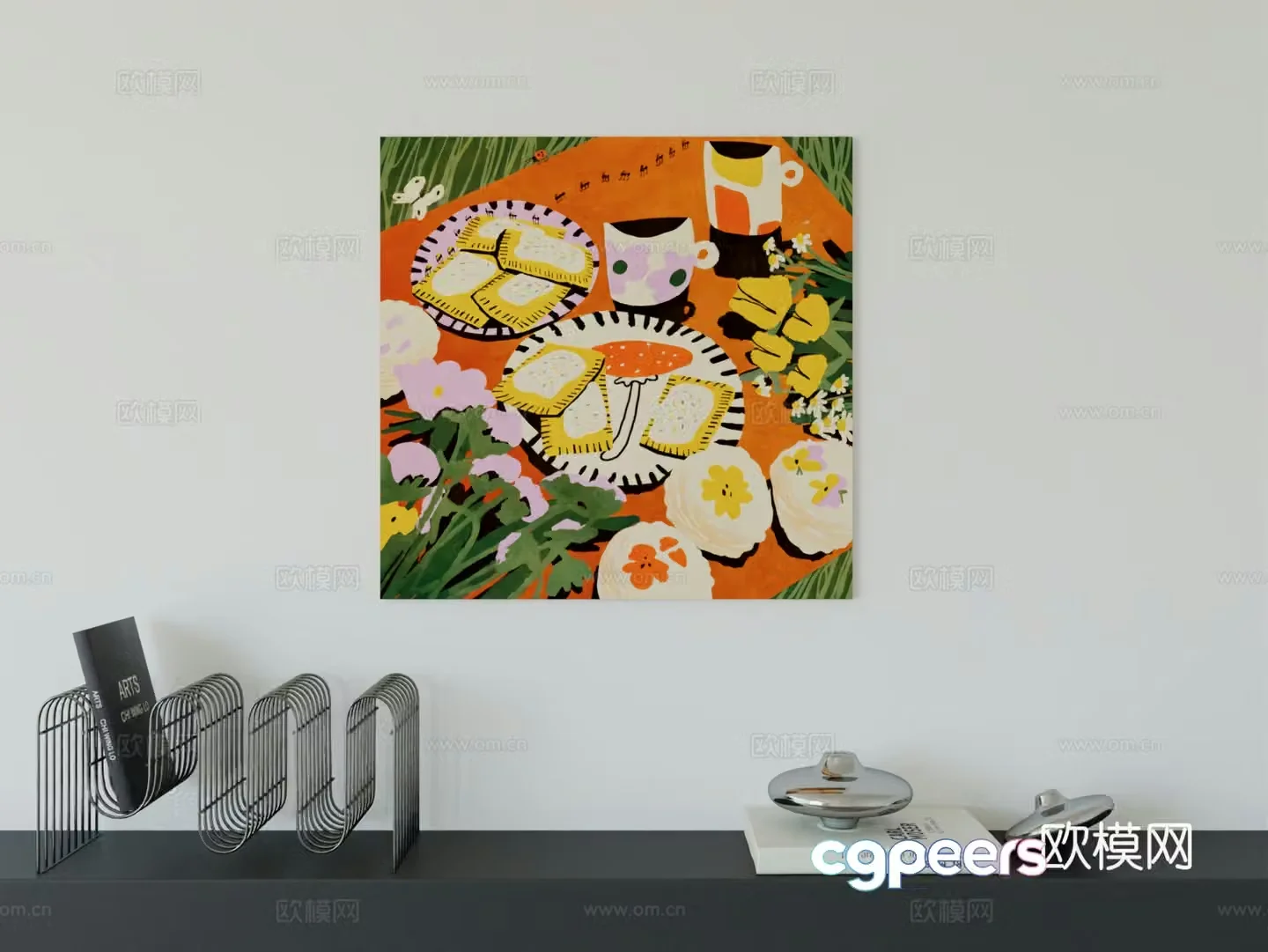 Modern minimalist cute cartoon character boy room girl room hanging painting 3d model