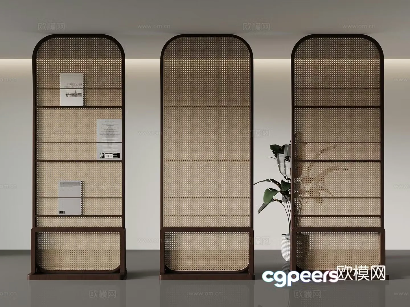 New Chinese style partition rattan partition storage rack 3D model