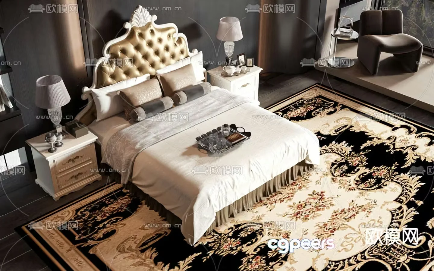 European double bed 3d model