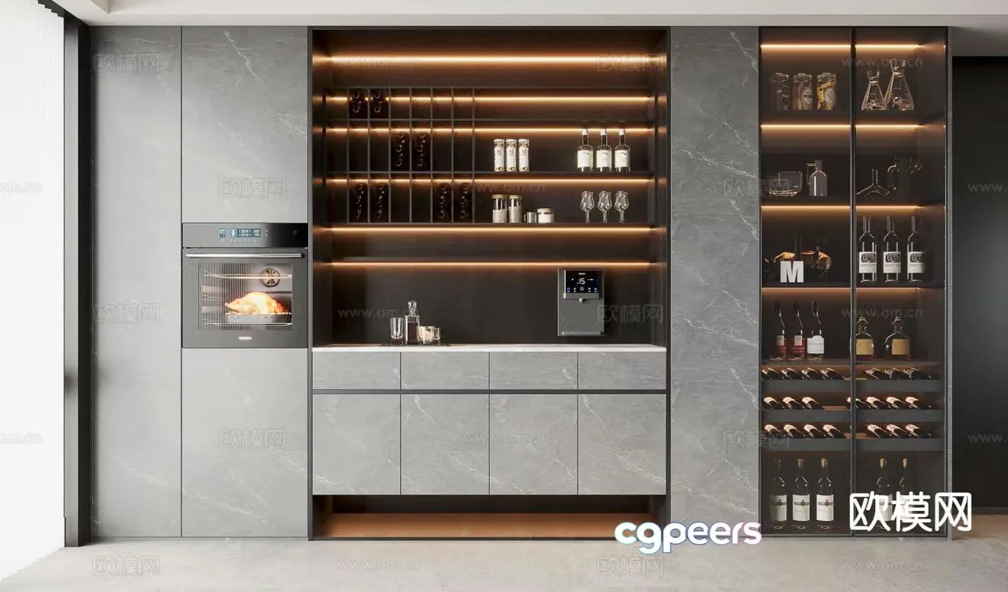 Slate glass wine cabinet sideboard 3d model