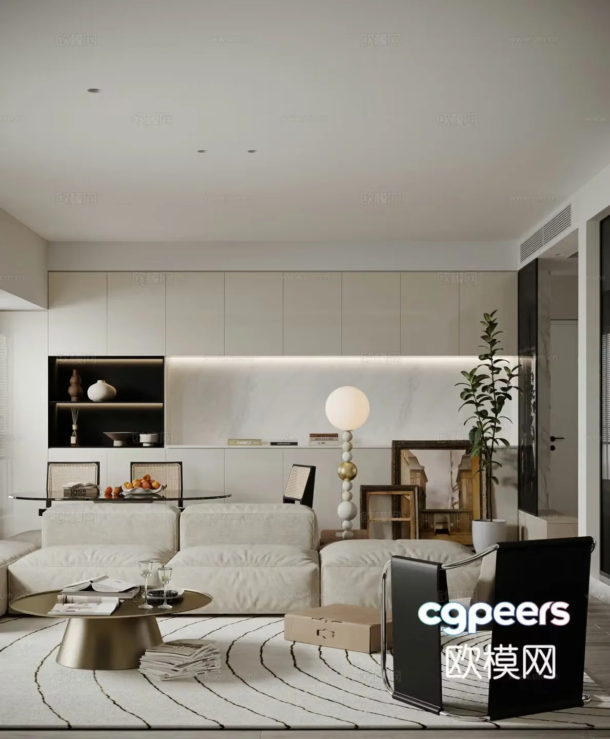 Modern living and dining room 3d model