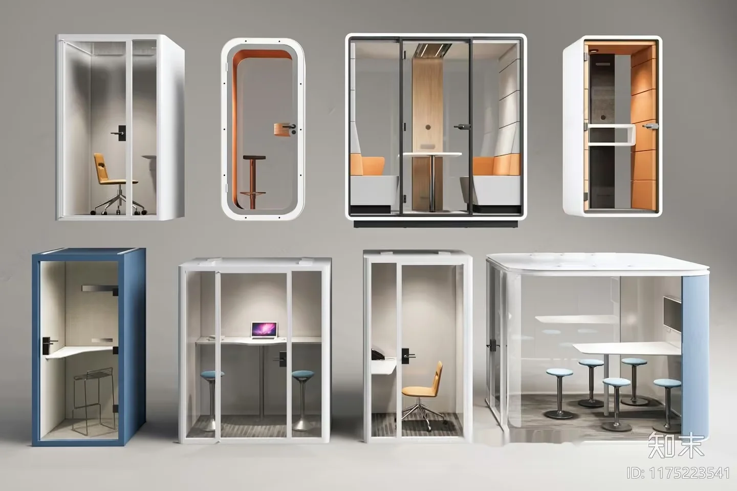Modern Office Booths 3D Model – 8070 – VRAY Render