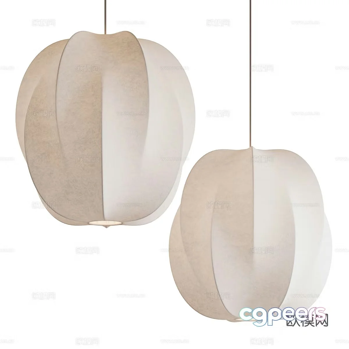 New Chinese style Wasabi Parchment Lantern Chandelier 3D Model