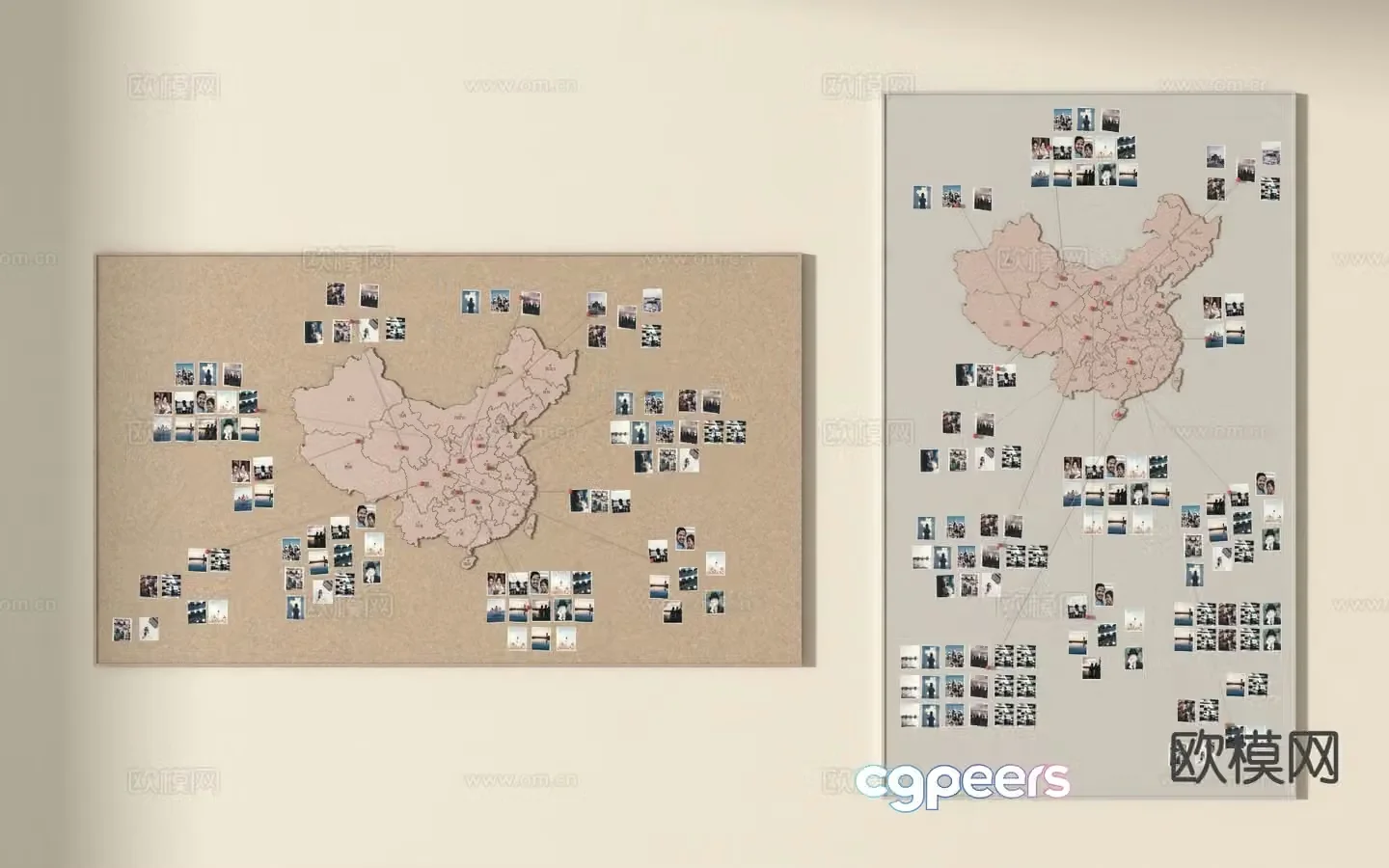 Modern photo wall map travel photo wall 3d model