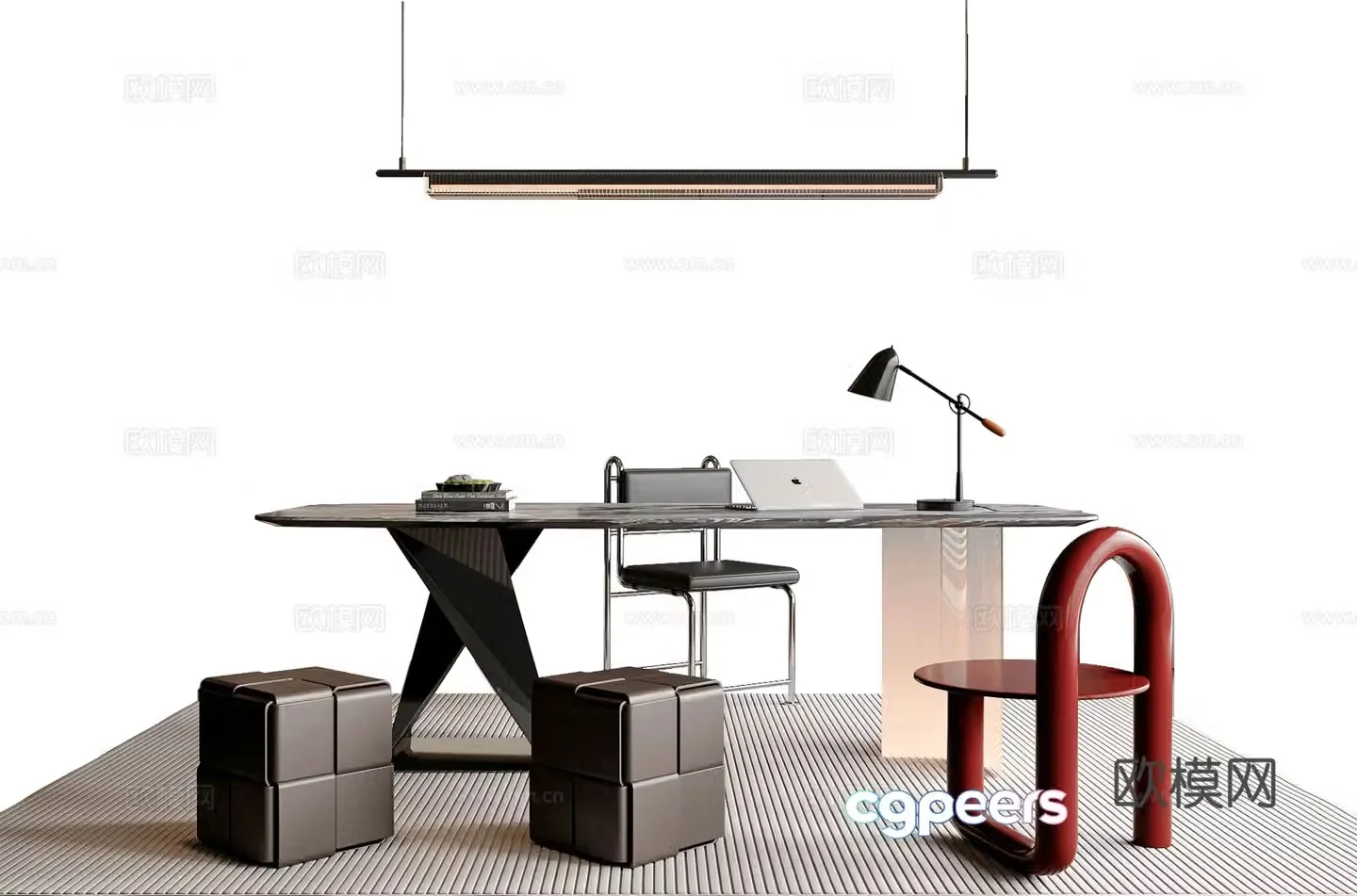 Modern Italian desk and chair combination single chair book chair chandelier desk ornament 3D model