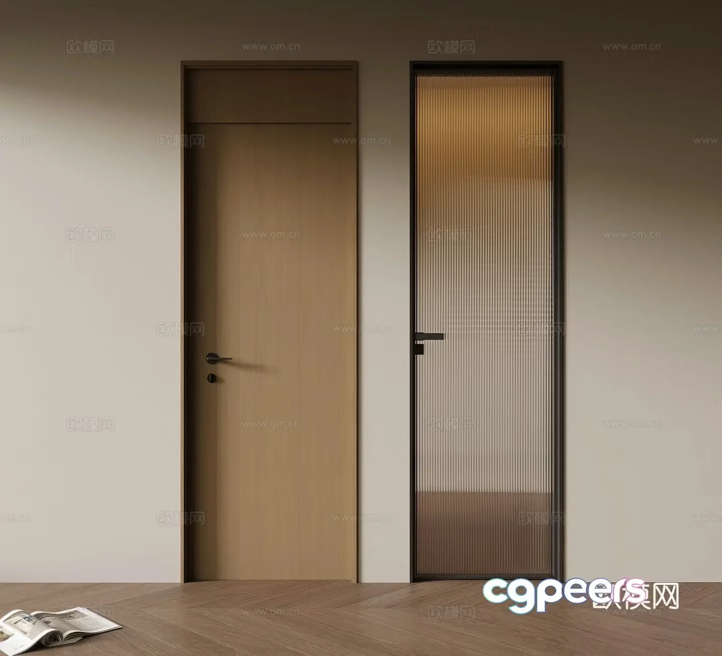 Modern single-open door Interior door Solid wood door Glass door 3D model