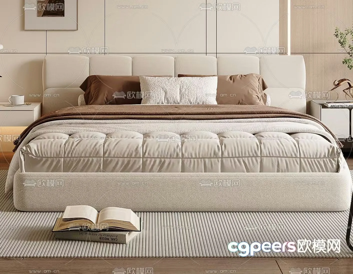 Cream style double bed 3d model