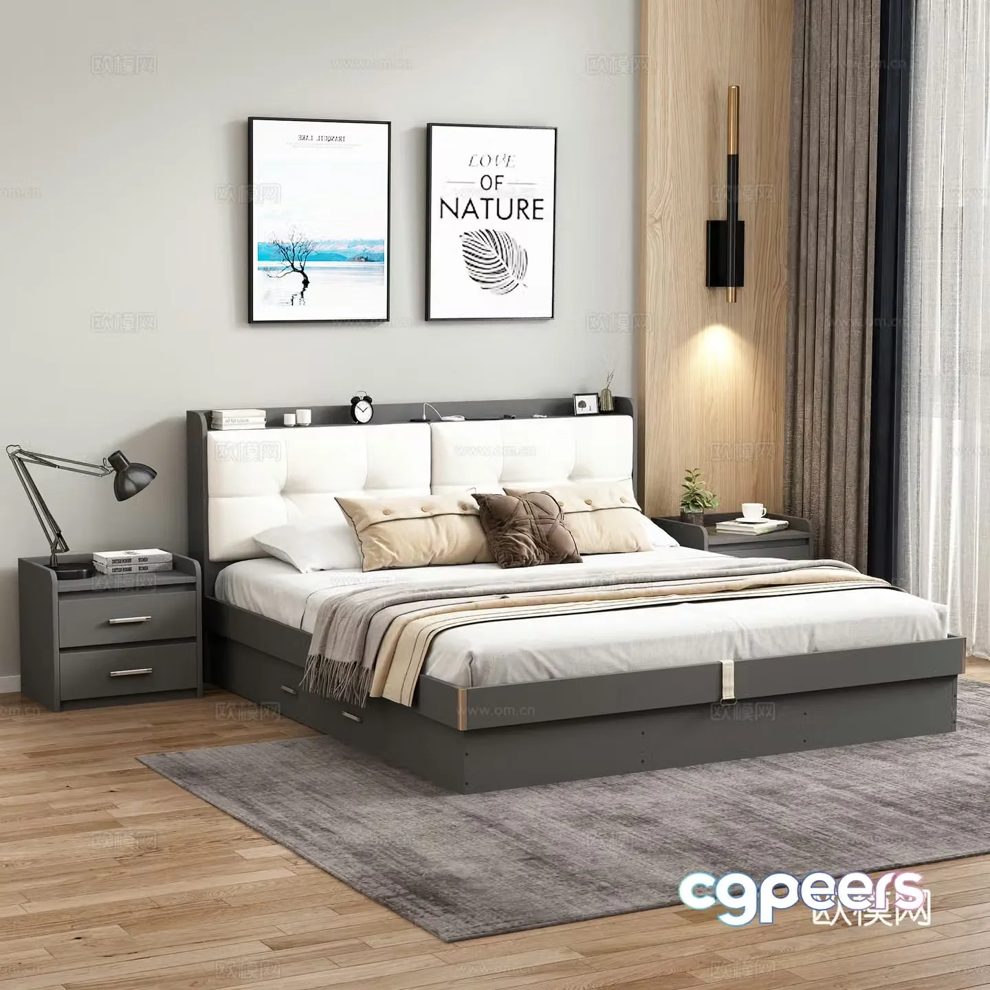 Modern double bed 3d model