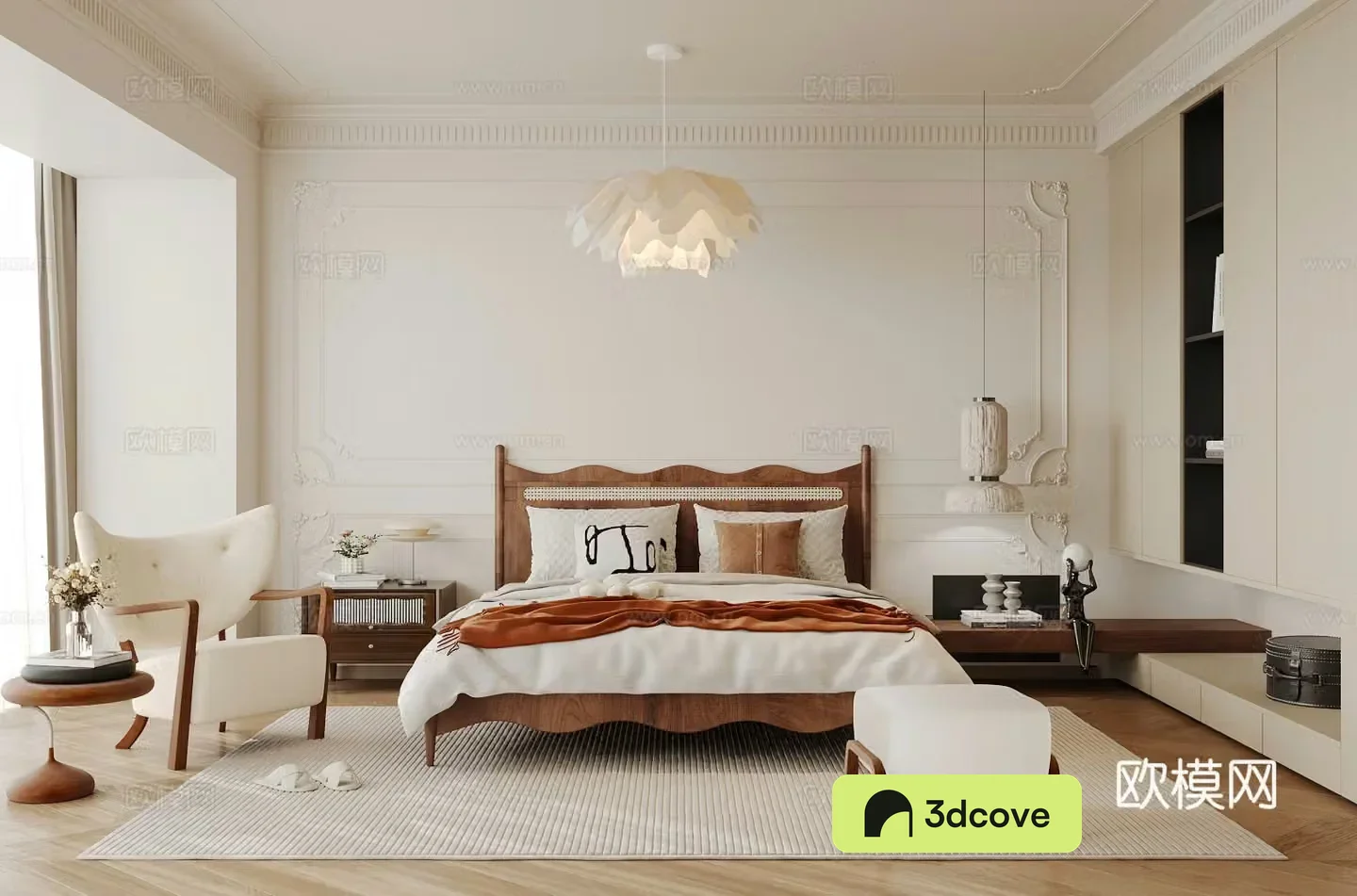 Middle style home bedroom Middle style elder room Second bedroom Middle style bedroom bed bed nightstand 3D model