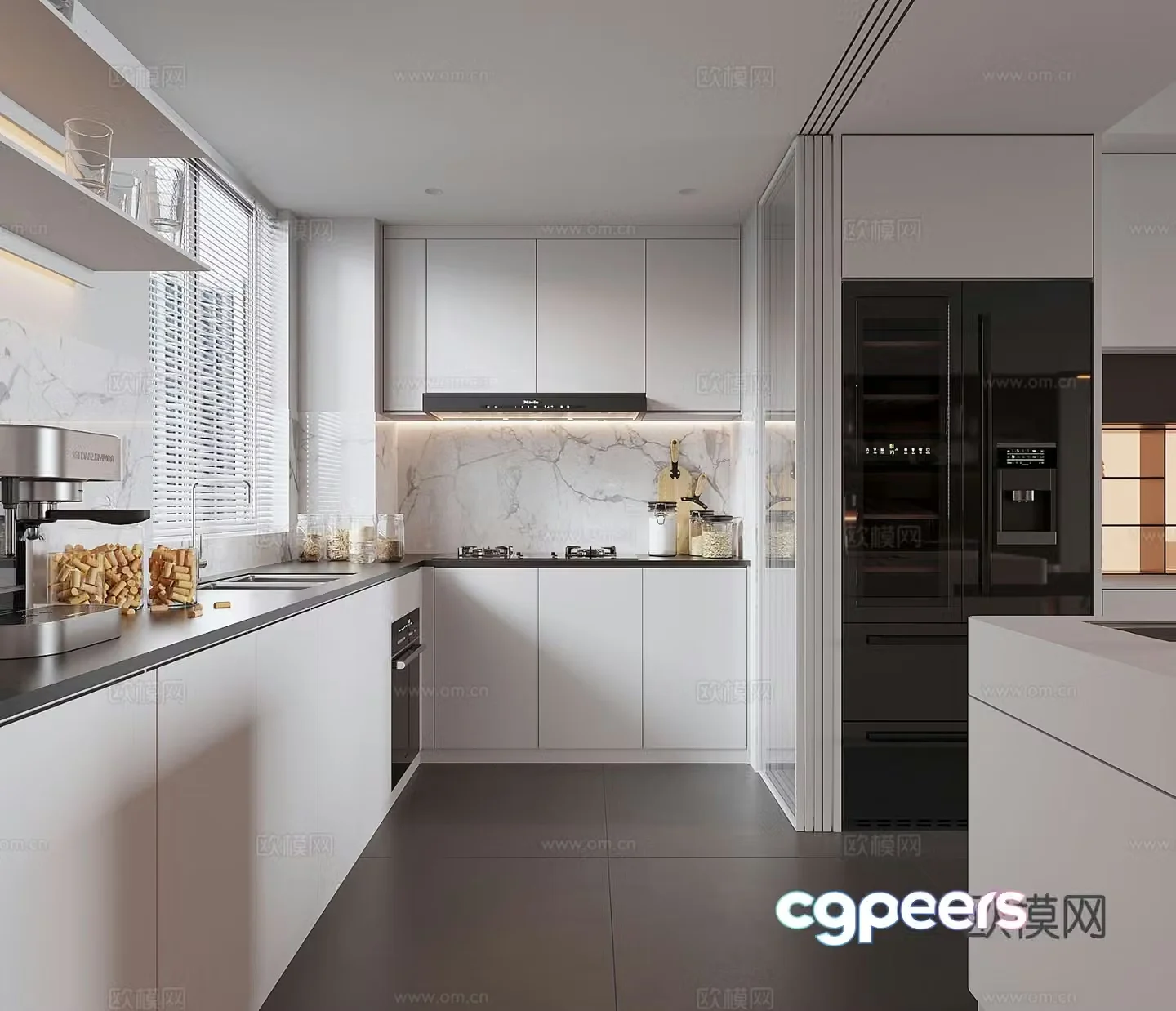 Open kitchen L-shaped kitchen 3d model