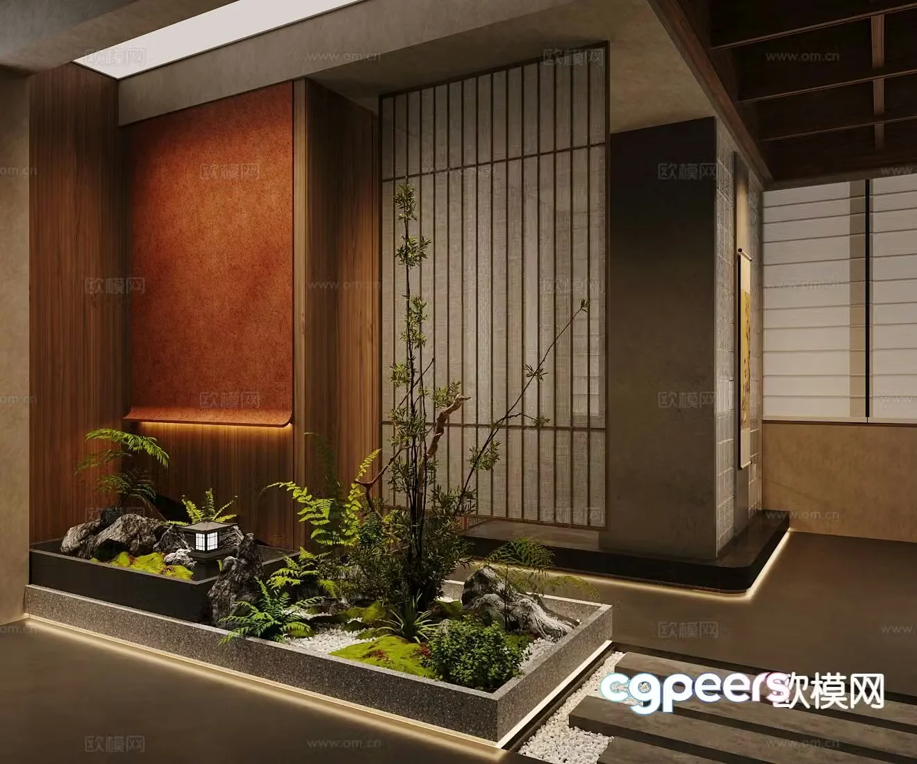 New Chinese style interior landscape Landscape sketch Indoor landscape Plant pile 3d model