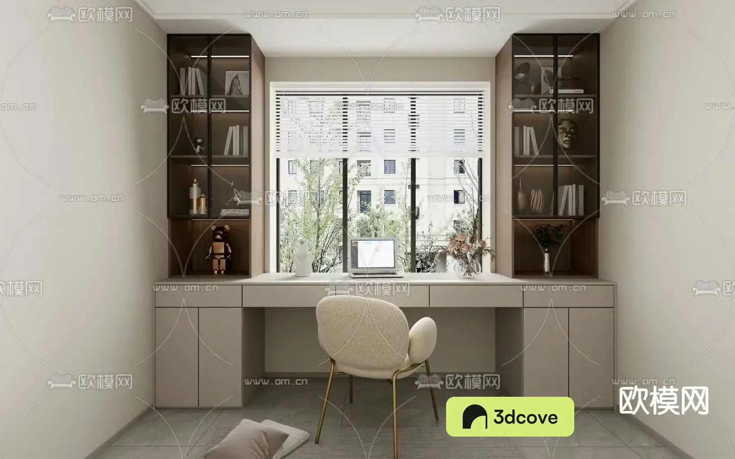 Modern bedroom bay window bookcase