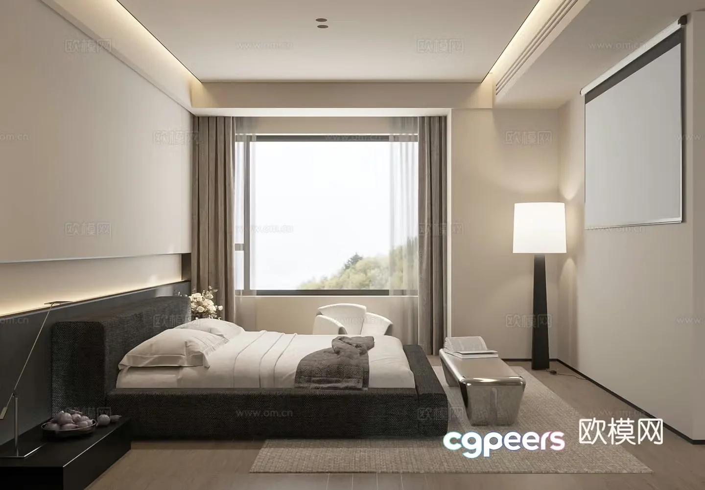 Modern minimalist home bedroom 3d model