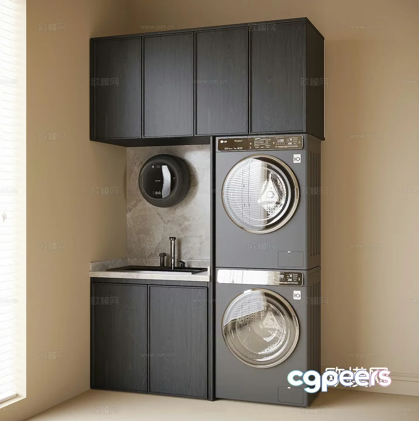 Modern washing machine cabinet balcony cabinet washing machine dryer 3d model