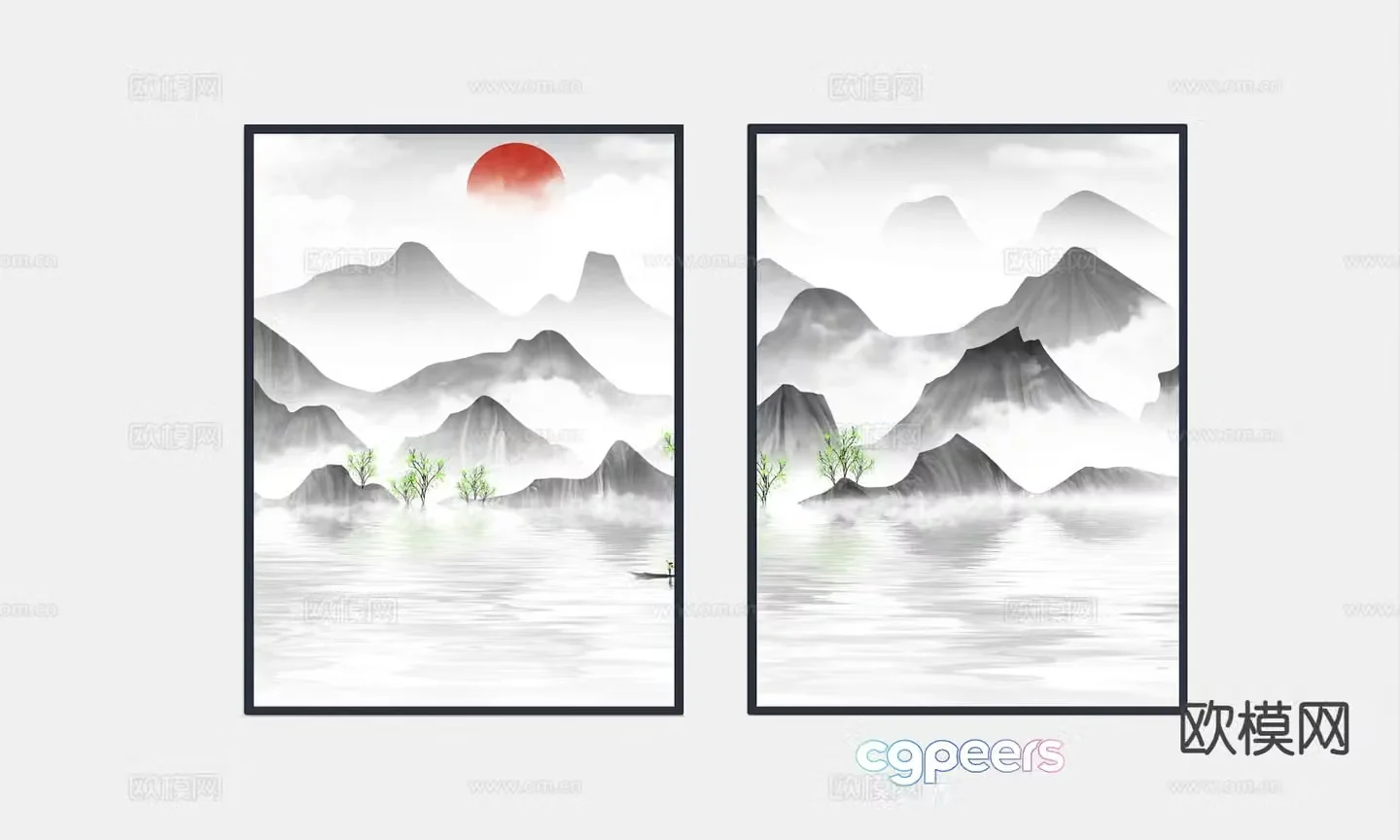 New Chinese style landscape painting decorative painting 3D model