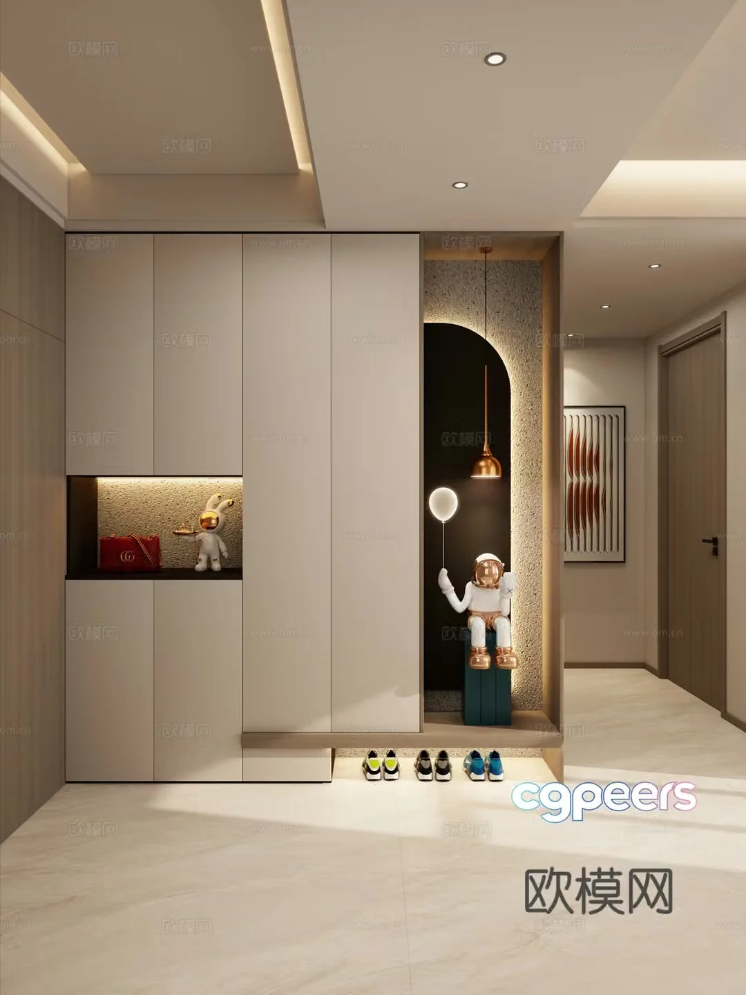 Italian style light luxury style curved shape end view cabinet shoe cabinet floating roof entrance 3D model