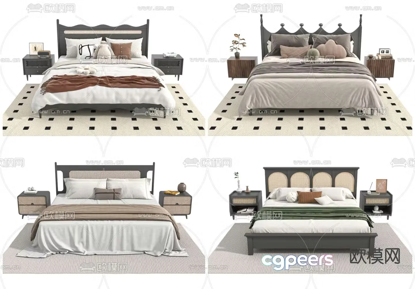 French double bed 3d model
