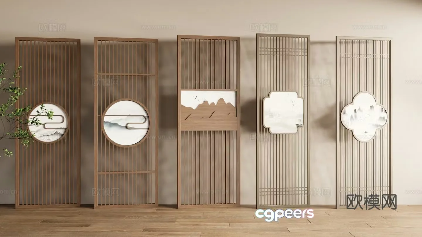 New Chinese style screen decorative screen entrance screen 3D model
