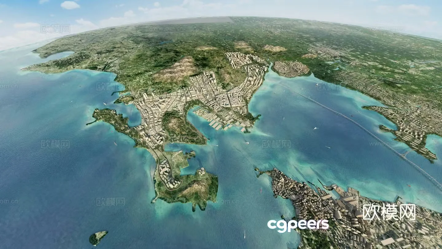 Modern dayscape city planning aerial view 3d model